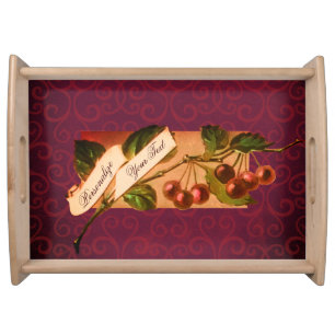 Customizable Vintage Cherries Elegant Retro Rustic Serving Tray