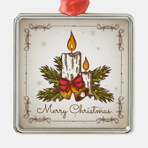 Customizable Vintage Christmas Candle Metal Ornament