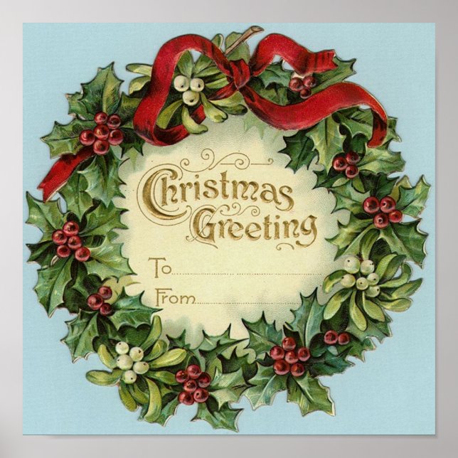 Customizable Vintage Christmas Greeting Poster (Front)