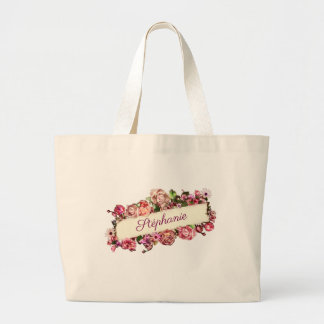 Customizable Vintage Cute Girly Floral Bridesmaid Large Tote Bag
