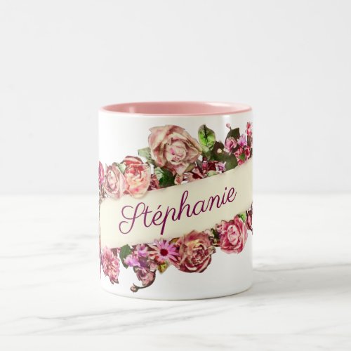Customizable Vintage Cute Girly Floral Bridesmaid Two_Tone Coffee Mug