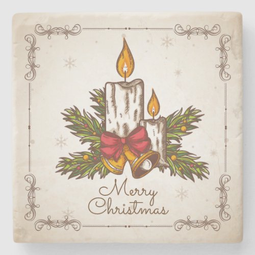 Customizable Vintage Family Christmas Candle Stone Coaster