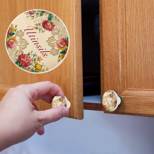 Customizable Vintage Flowers And Lace Ceramic Knob