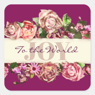 Customizable Vintage Girly Floral Joy To The World Square Sticker