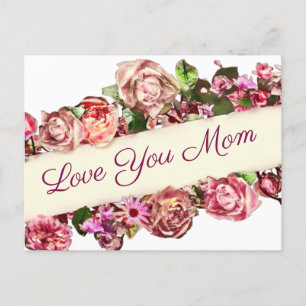 Customizable Vintage Girly Floral Love You Mom Postcard