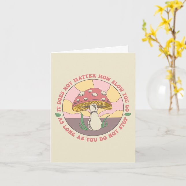 Customizable Vintage Groovy Motivational Mushroom Card (Yellow Flower)