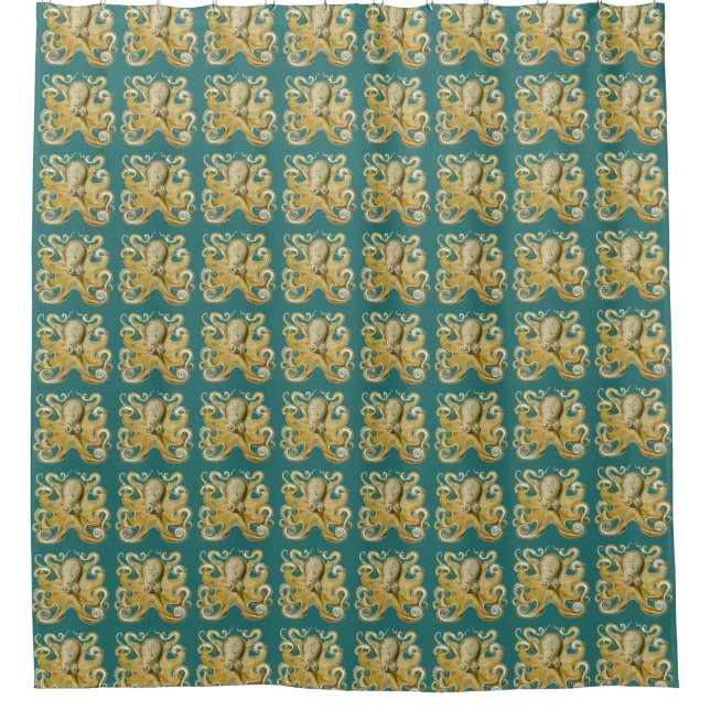 Customizable Vintage Haeckel Octopus Shower Curtain (Front)