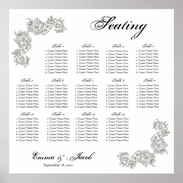 Customizable Vintage Inspired Seating Chart (Front)