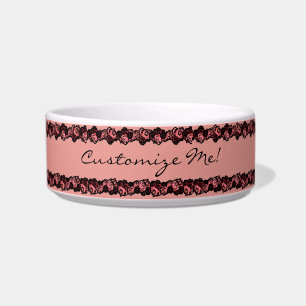 Customizable vintage pink red roses dog bowl
