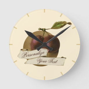 Customizable Vintage Plums Retro Fruit Old School Round Clock