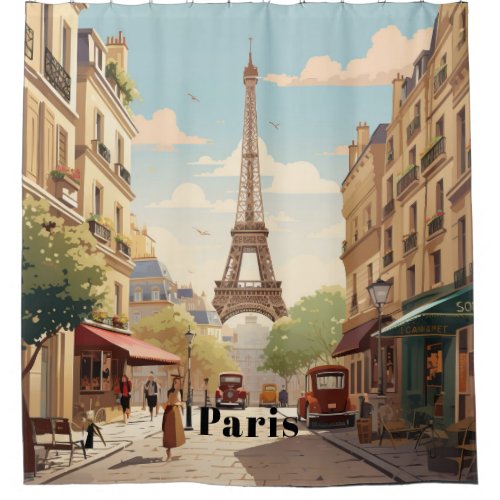 Customizable Vintage Poster Portrait Paris Shower Curtain
