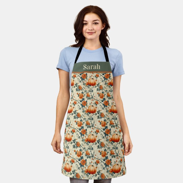 Customizable Vintage Pumpkin Pattern Apron (Worn)