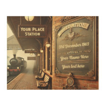 Customizable Vintage Railway Station Wood Wall Art