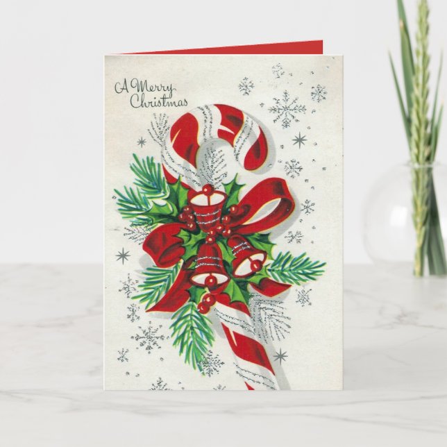 customizable Vintage retro candy cane card (Front)