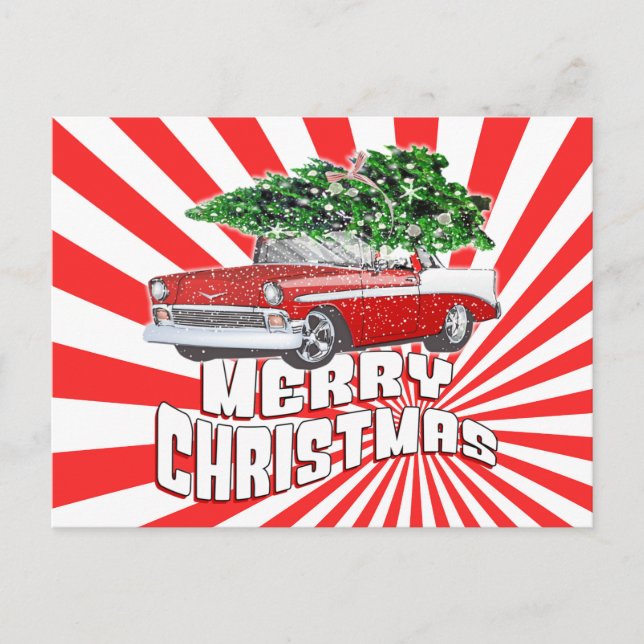Customizable Vintage Retro Classic Car Christmas Postcard (Front)