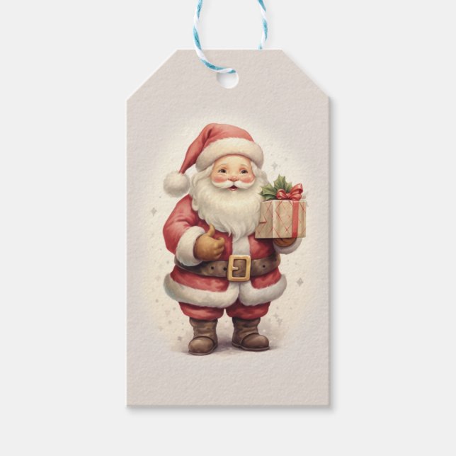 Customizable Vintage Santa Claus Gift Tags (Front)