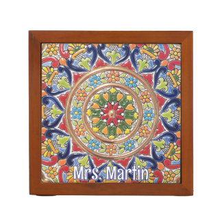 Customizable Vintage Spanish Tile Desk Organizer