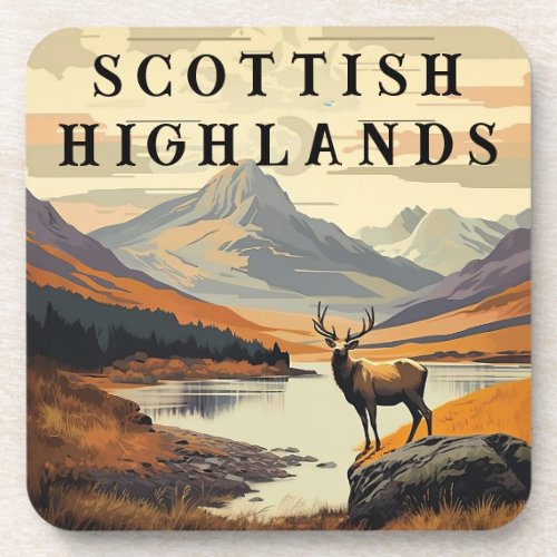 Customizable Vintage Travel Poster Scotland Beverage Coaster
