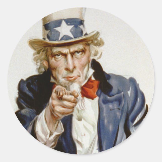 Customizable Vintage Uncle  Sam Classic Round Sticker (Front)