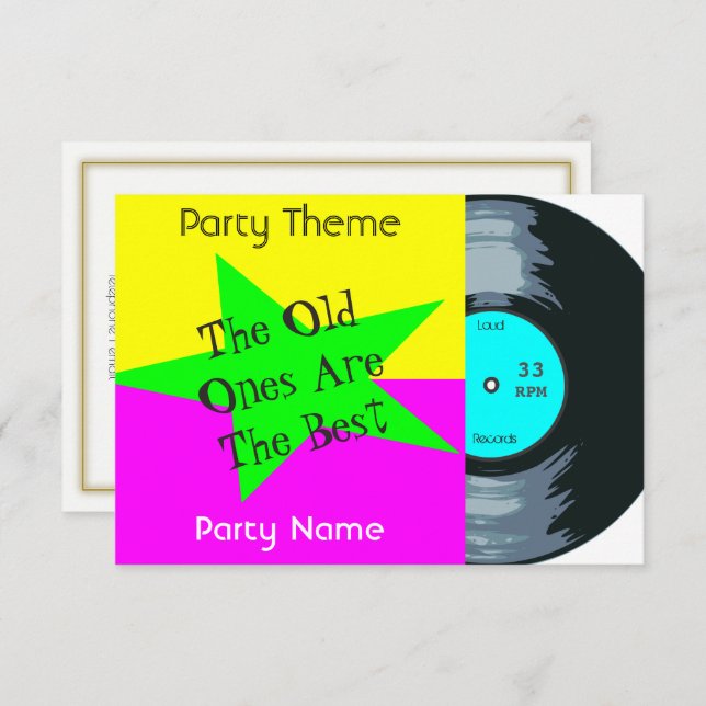 Customizable Vinyl Record Party Invitation (Front/Back)