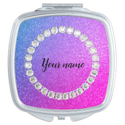 Customizable violet glitter compact mirror