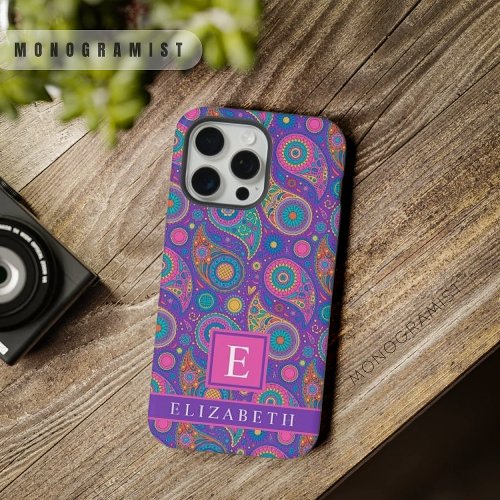 Customizable Violet Purple Blue Pink Paisley iPhone 15 Pro Max Case
