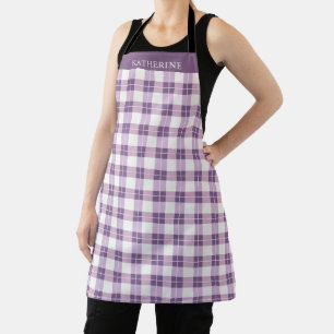 Customizable Violet Purple White Checkered Pattern Apron