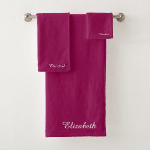 Customizable Viva Magenta Template Name Trendy Bath Towel Set