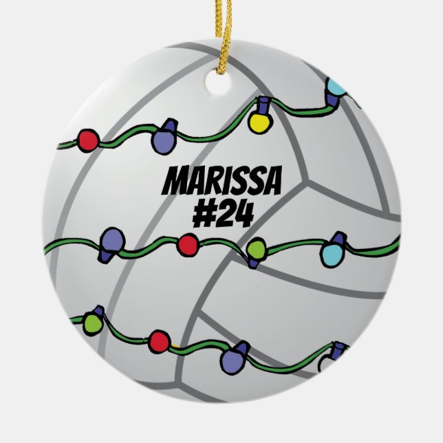 Customizable Volley Ball with Holiday Lights  Ceramic Ornament (Front)