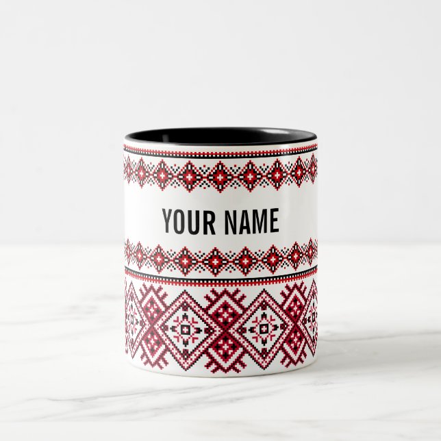 Customizable Vyshyvanka Ukrainian Embroidery Two-Tone Coffee Mug (Center)