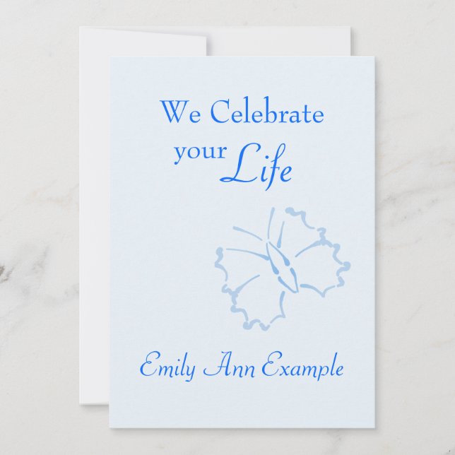 Customizable Wake / (Living) Funeral -- Butterfly Invitation (Front)