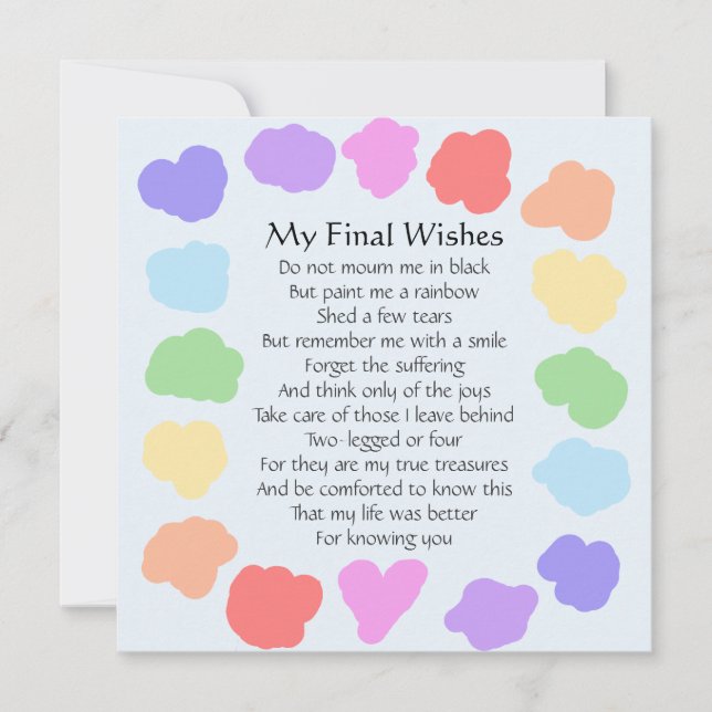Customizable Wake / Memorial -- Rainbow Poem Invitation (Front)