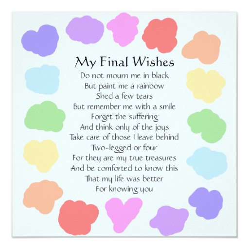 Customizable Wake / Memorial -- Rainbow Poem Invitation | Zazzle