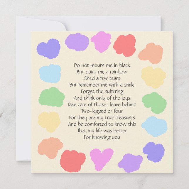 Customizable Wake / Memorial -- Rainbow Poem Invitation (Front)