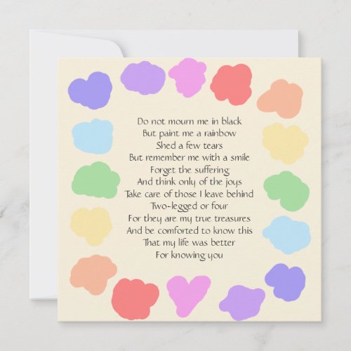 Customizable Wake / Memorial -- Rainbow Poem Personalized Invites