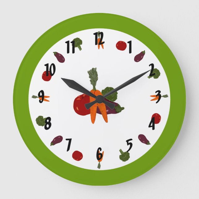 Customizable Wall Clock with Colorful Vegetables (Front)
