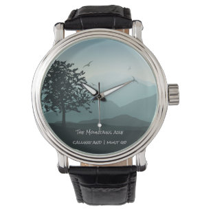 Customizable Watch with Mountain Scene on Face