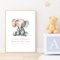 Customizable Watercolor Blue Baby Elephant Nursery