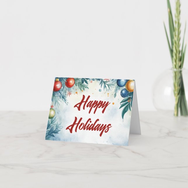 Customizable Watercolor Christmas Baubles Holiday Card (Front)