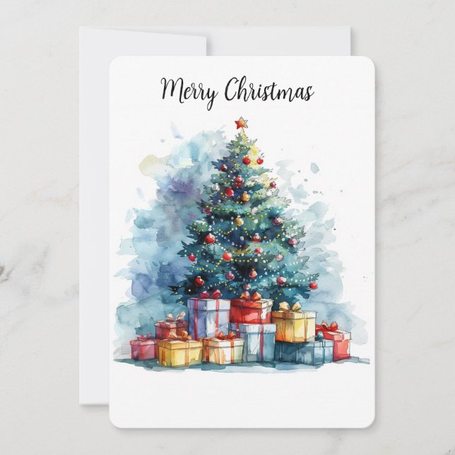 Customizable Watercolor Christmas Tree Holiday Card (Front)
