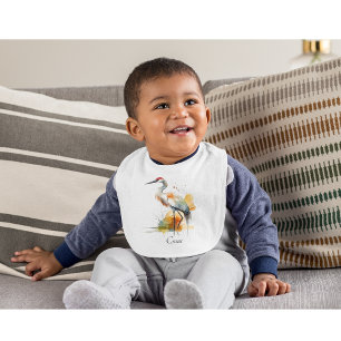 Customizable Watercolor Crane Bird Newborn Baby Bib