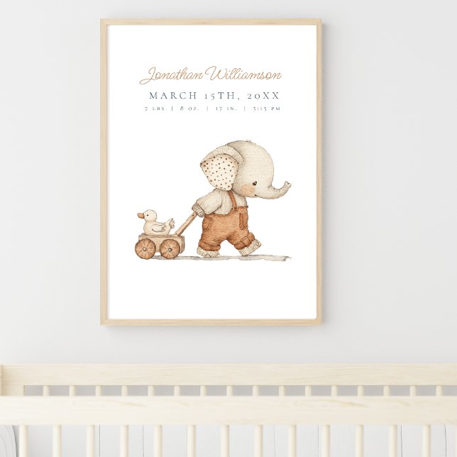 Customizable Watercolor Elephant Baby Boy Nursery Poster (Creator Uploaded)