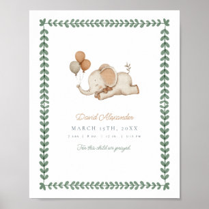 Customizable Watercolor Elephant Baby Boy Nursery Poster