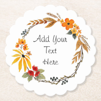 Customizable Watercolor Fall Wreath Coaster