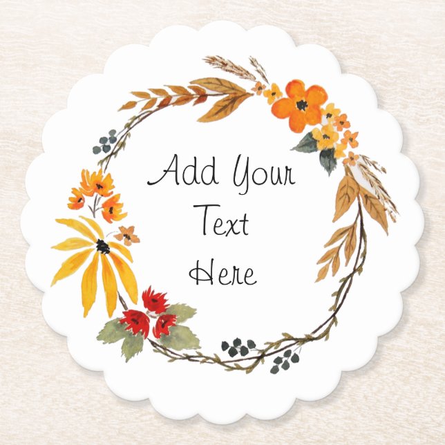 Customizable Watercolor Fall Wreath Coaster (Front)