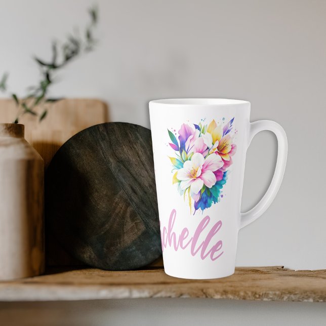 Customizable Watercolor Floral  Latte Mug (Creator Uploaded)