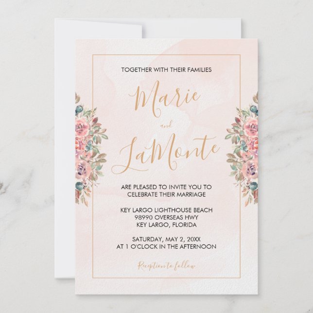 Customizable Watercolor Floral Wedding Invitation (Front)