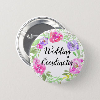 Customizable Watercolor Floral Wedding Name Tag Button