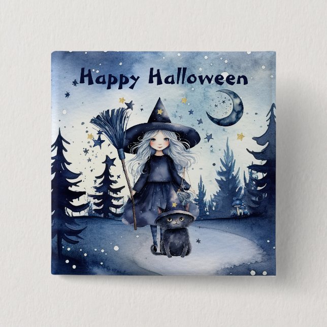Customizable Watercolor Halloween Button (Front)
