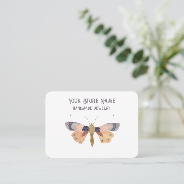 Customizable Watercolor Moth Jewelry Display  Business Card (Standing Front)